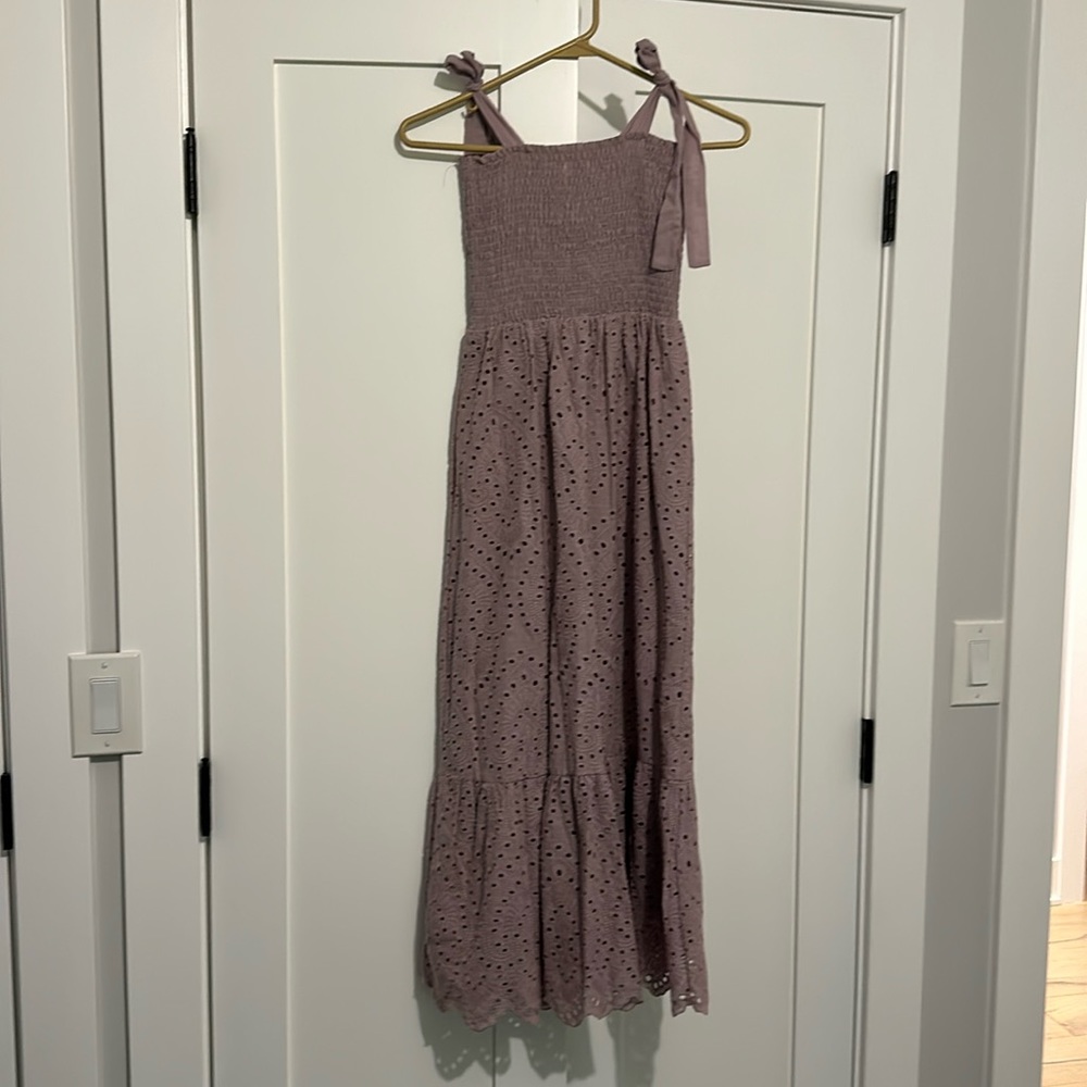 NWOT. Size XS. Pink Lily Smocked and Eyelet Midi Dress.
